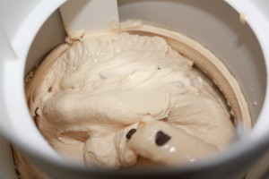 making Vanilla chocolate chips and caramel ice cream